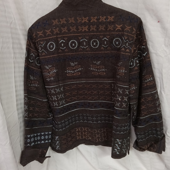 COLDWATER CREEK Blazer Brown Denim Blue Embroidery, Gems, Beaded Size 16/42 - Picture 8 of 14